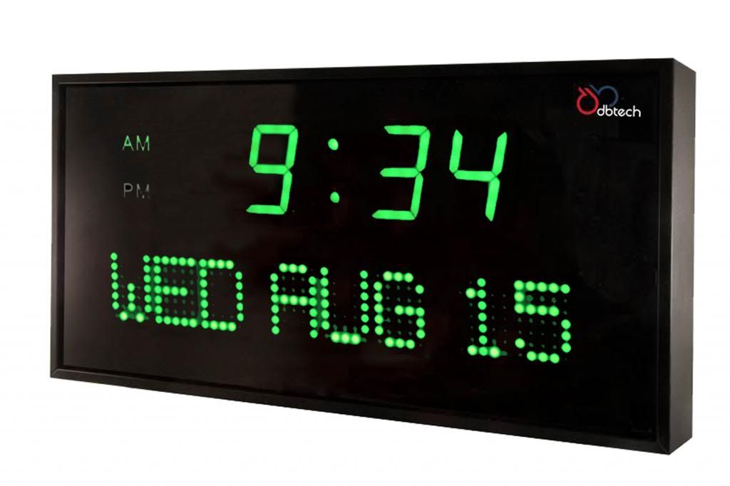 DBTech Big Digital LED Calendar Clock with Day & Date Shelf or Wall Mount
