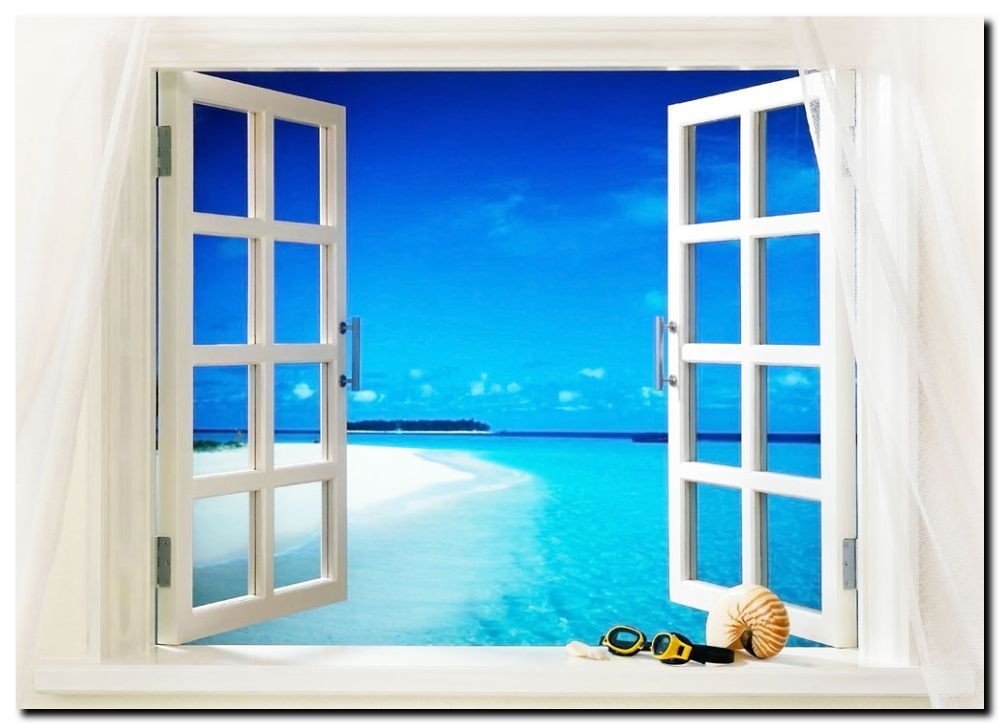 Tropical Beach Window View Quality Canvas Art Print Poster A2 Ebay