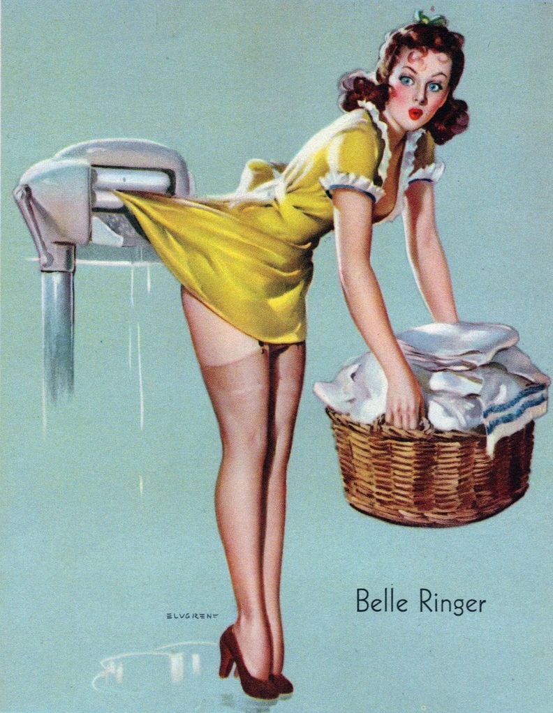 RETRO PINUP GIRL QUALITY CANVAS PRINT Poster Gil Elvgren Laundry Fail - Afbeelding 1 van 1