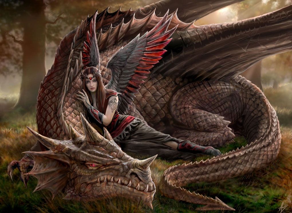 Gothic Fantasy Art Dragon Angel CANVAS ART PRINT Poster 8" X 12" - Bild 1 von 1