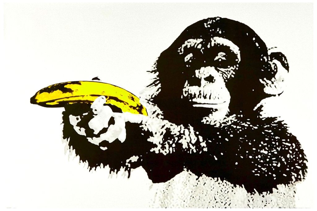 Banksy style Monkey with Banana Gun Pop Art Poster CANVAS PRINT 8" X