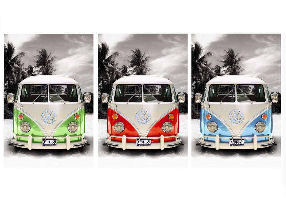 VW Retro Camper Combi Vans Pop Art CANVAS ART PRINT 16"X 12"