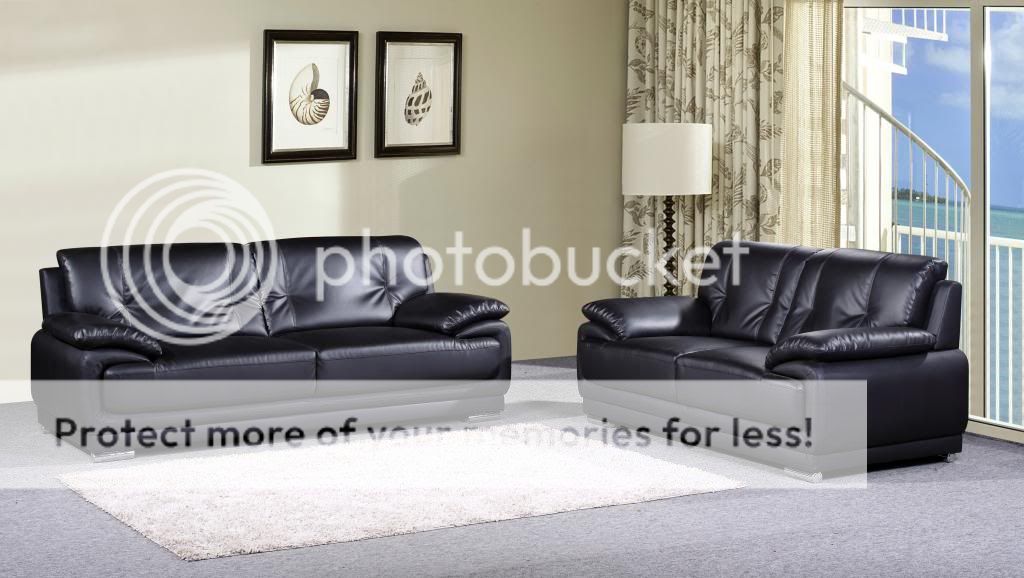 Sofa Love Seat 2 Piece Living Room Set Black Bonded Leather Sofa Loveseat S305