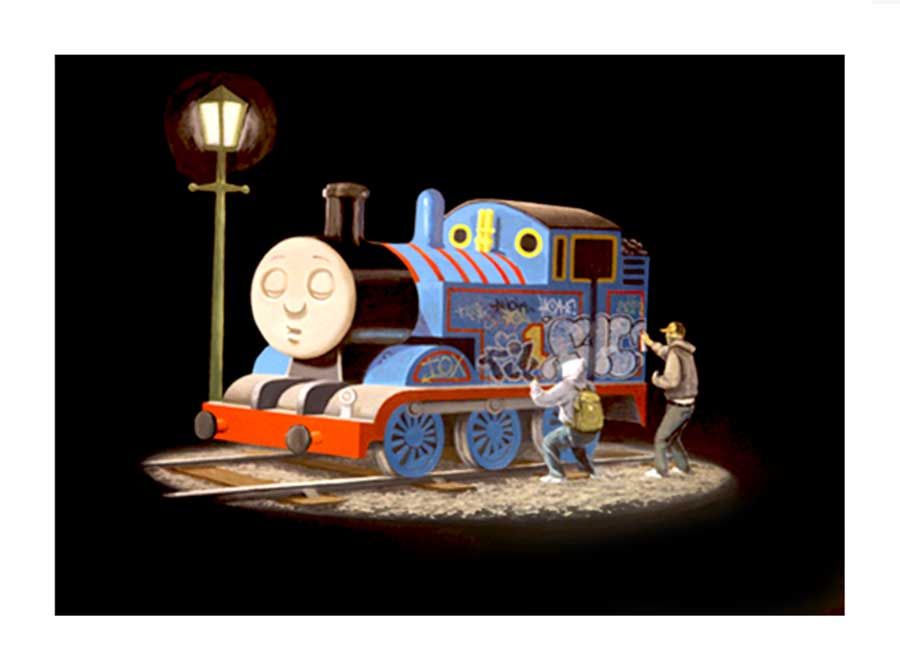 BANKSY -Thomas the Tank Engine getting Tagged-QUALITY CANVAS PRINT A2 ...